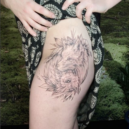Michael Bales - WIP Fox and Owl on Thigh- Instagram @MichaelBalesArt